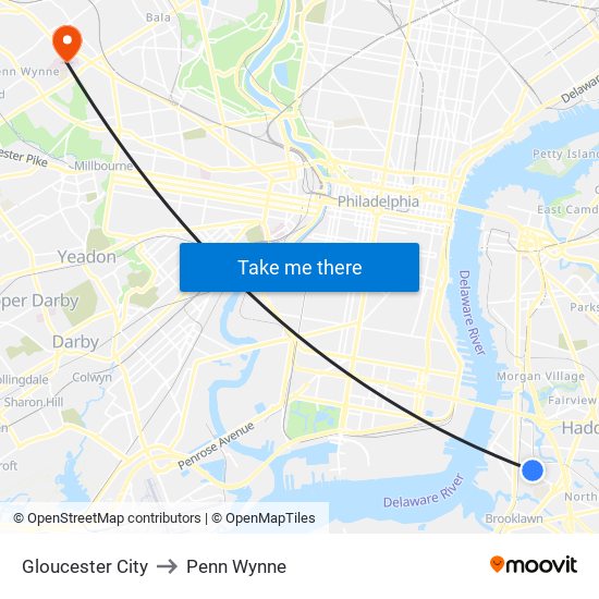 Gloucester City to Penn Wynne map