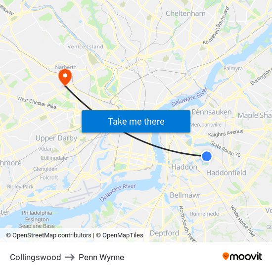 Collingswood to Penn Wynne map