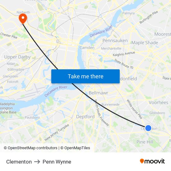 Clementon to Penn Wynne map