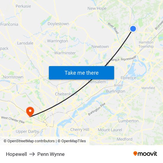 Hopewell to Penn Wynne map