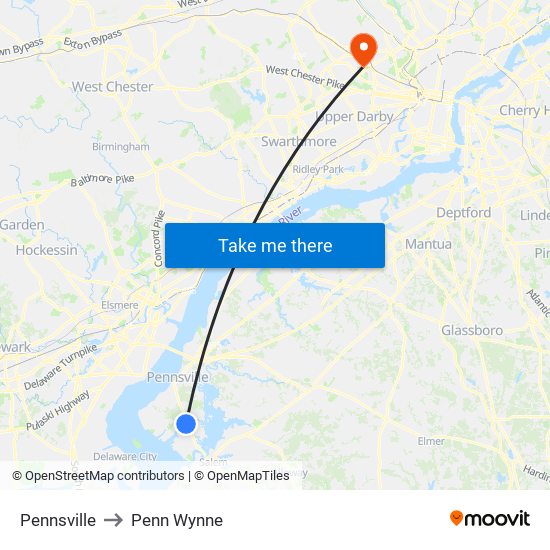 Pennsville to Penn Wynne map