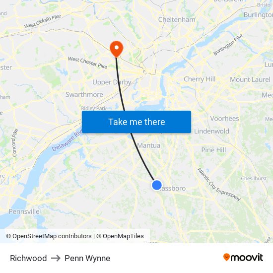 Richwood to Penn Wynne map