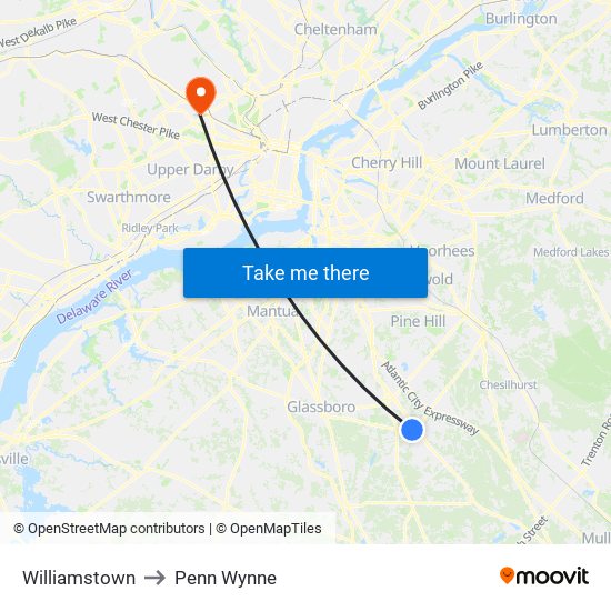 Williamstown to Penn Wynne map