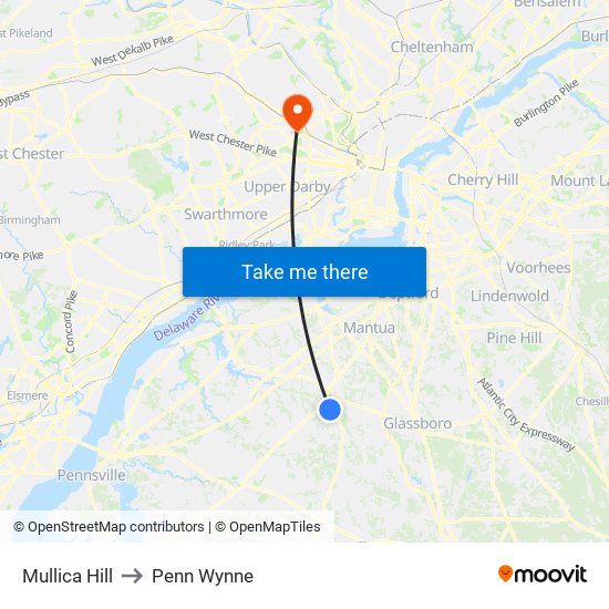 Mullica Hill to Penn Wynne map