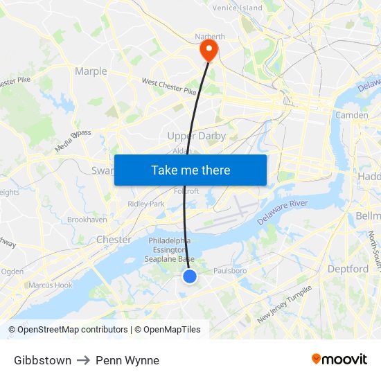 Gibbstown to Penn Wynne map