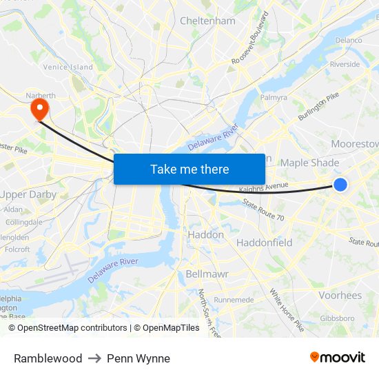 Ramblewood to Penn Wynne map