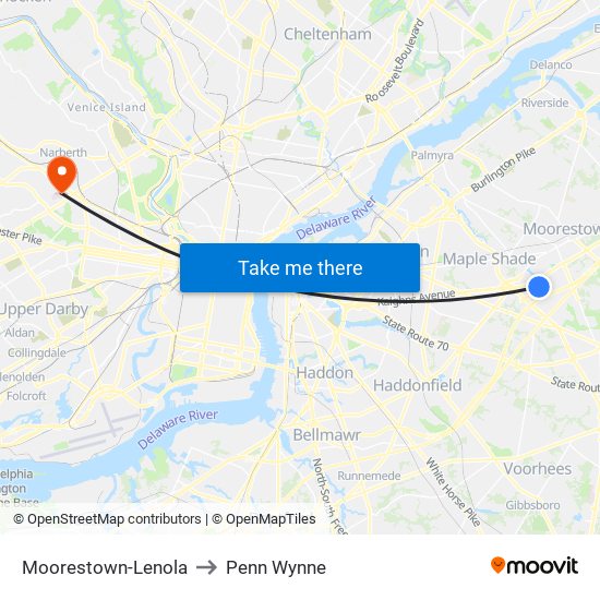 Moorestown-Lenola to Penn Wynne map