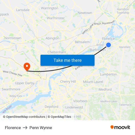 Florence to Penn Wynne map