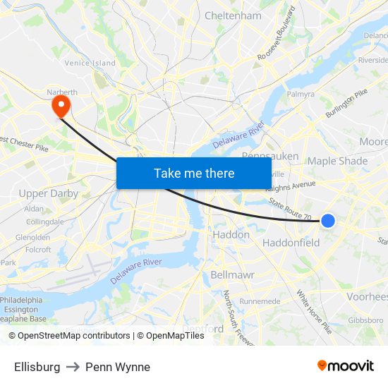 Ellisburg to Penn Wynne map