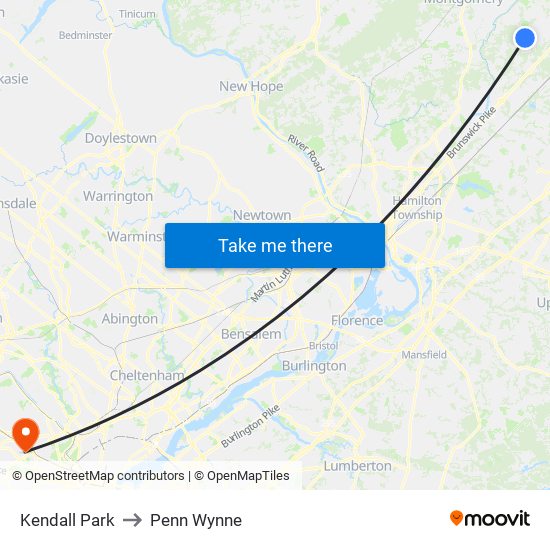 Kendall Park to Penn Wynne map
