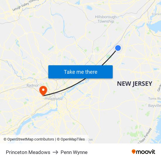 Princeton Meadows to Penn Wynne map