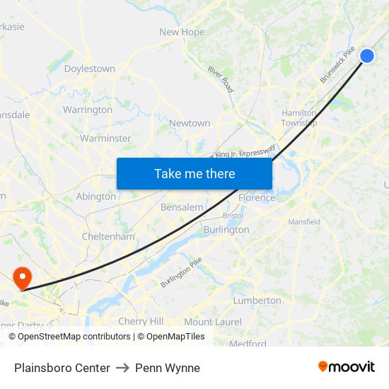 Plainsboro Center to Penn Wynne map