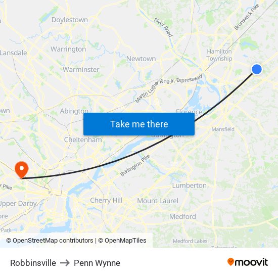 Robbinsville to Penn Wynne map