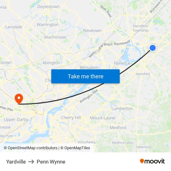 Yardville to Penn Wynne map