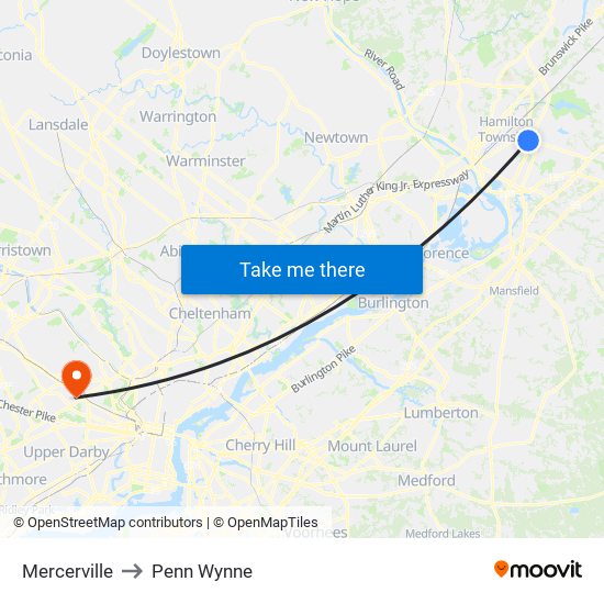 Mercerville to Penn Wynne map