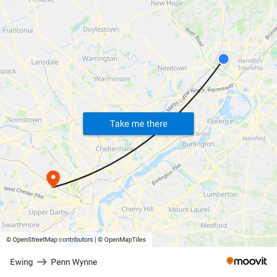 Ewing to Penn Wynne map