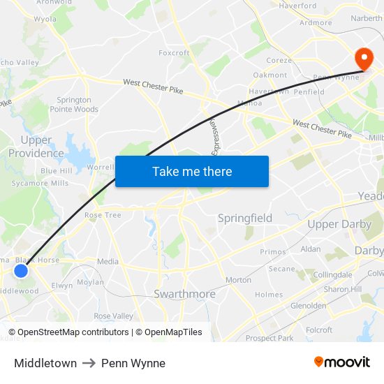 Middletown to Penn Wynne map