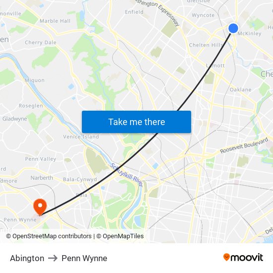 Abington to Penn Wynne map