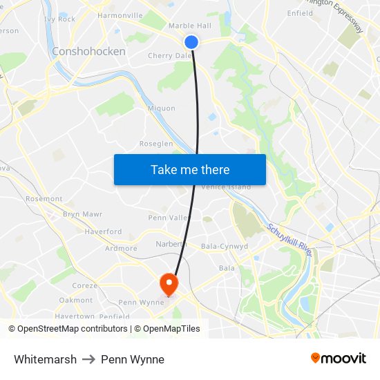 Whitemarsh to Penn Wynne map