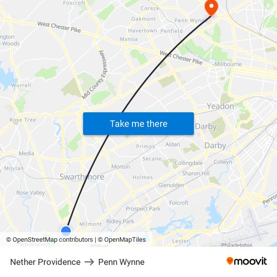Nether Providence to Penn Wynne map