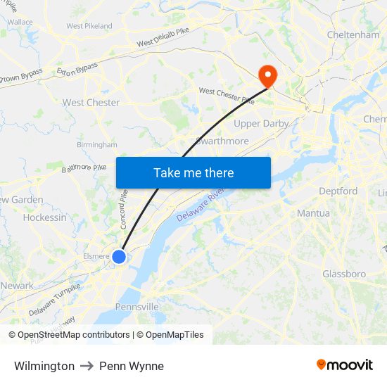 Wilmington to Penn Wynne map