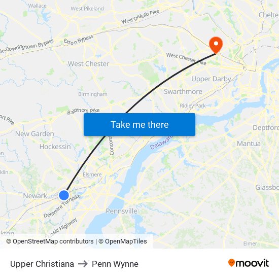 Upper Christiana to Penn Wynne map