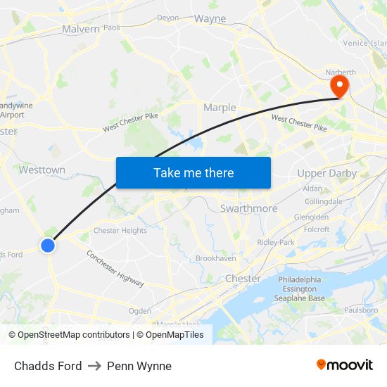 Chadds Ford to Penn Wynne map