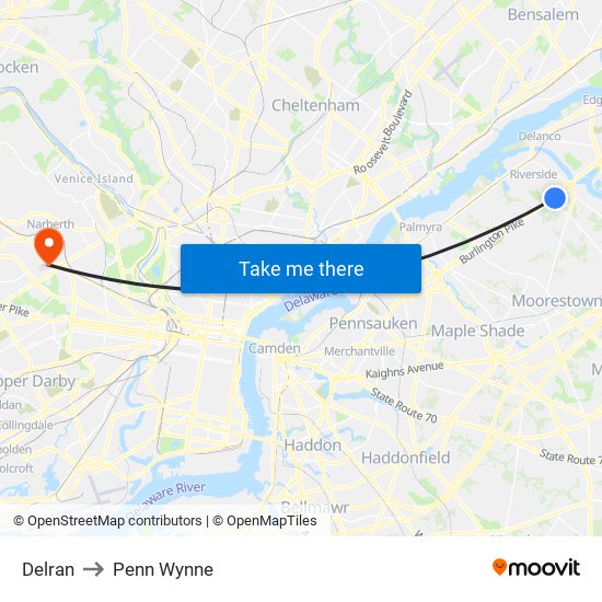 Delran to Penn Wynne map