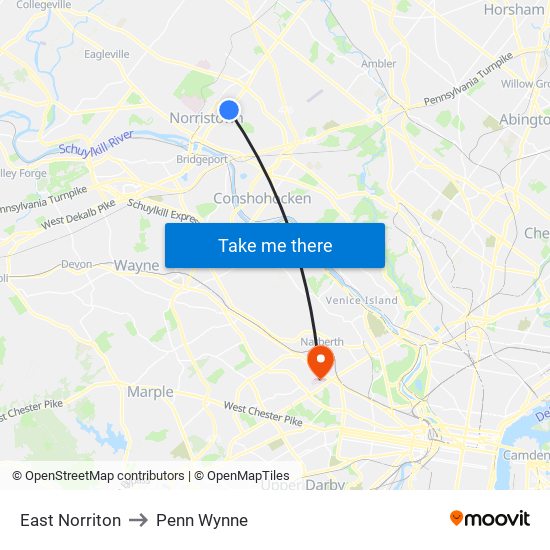 East Norriton to Penn Wynne map