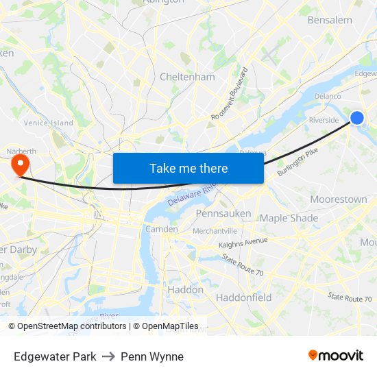 Edgewater Park to Penn Wynne map