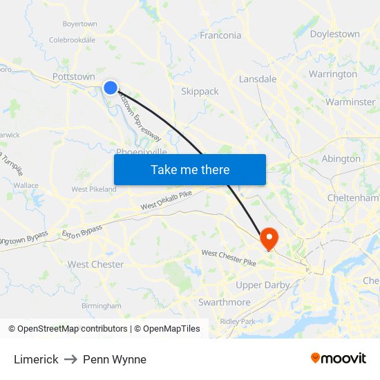 Limerick to Penn Wynne map