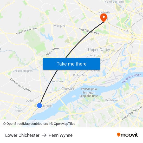 Lower Chichester to Penn Wynne map