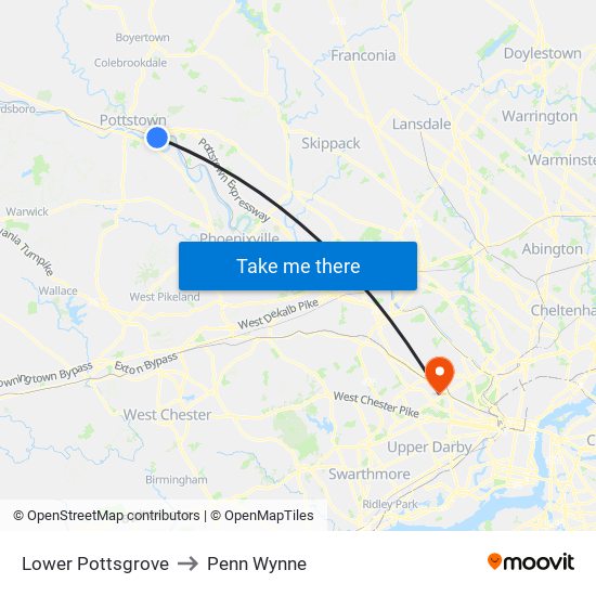 Lower Pottsgrove to Penn Wynne map