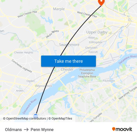 Oldmans to Penn Wynne map