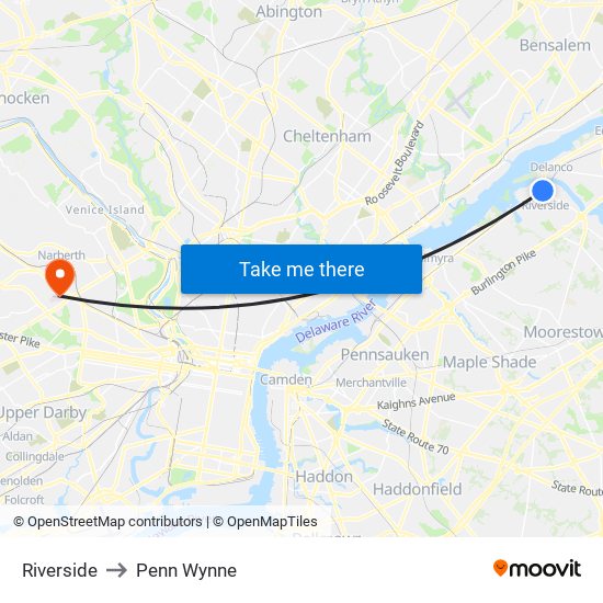 Riverside to Penn Wynne map