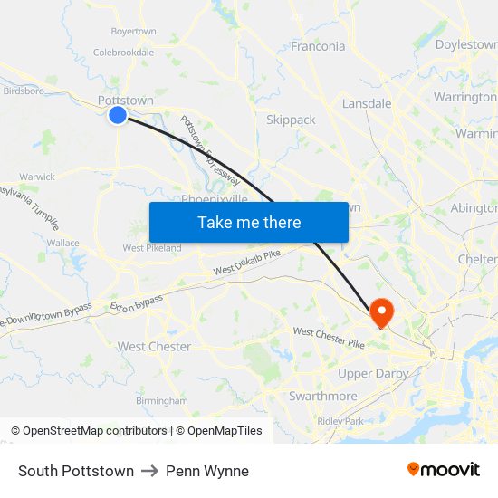 South Pottstown to Penn Wynne map