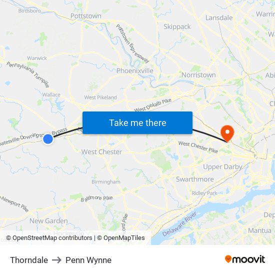 Thorndale to Penn Wynne map