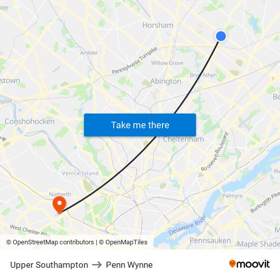 Upper Southampton to Penn Wynne map