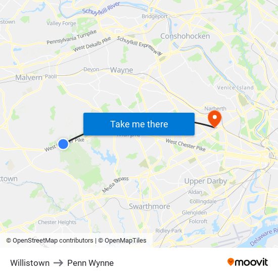 Willistown to Penn Wynne map