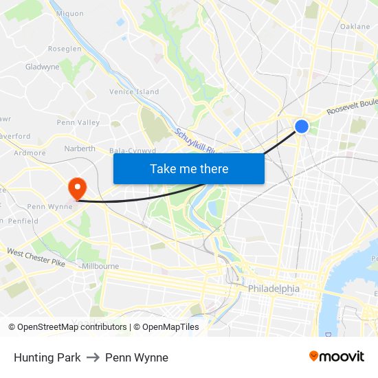 Hunting Park to Penn Wynne map