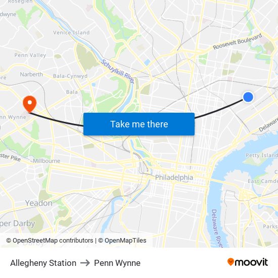 Allegheny Station to Penn Wynne map