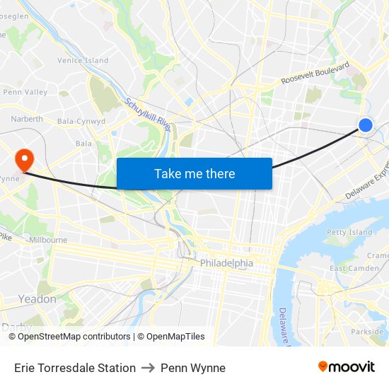 Erie Torresdale Station to Penn Wynne map