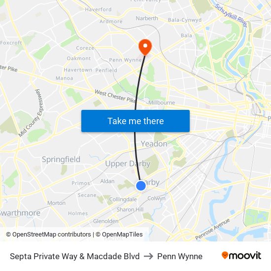 Septa Private Way & Macdade Blvd to Penn Wynne map