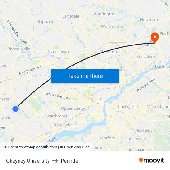 Cheyney University to Penndel map