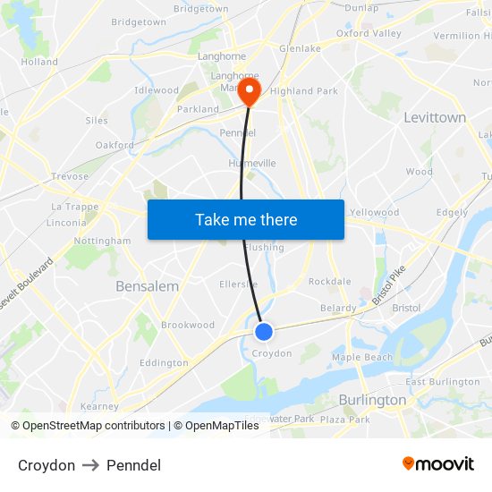 Croydon to Penndel map