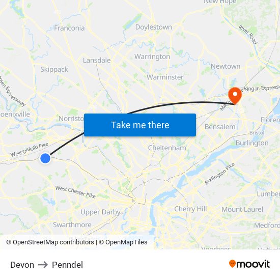 Devon to Penndel map