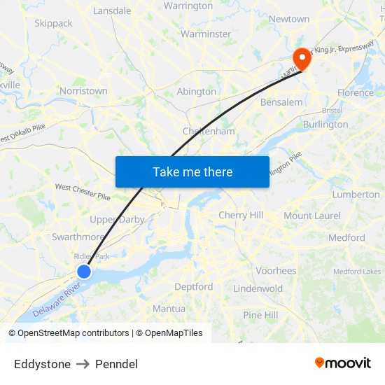 Eddystone to Penndel map