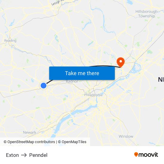 Exton to Penndel map