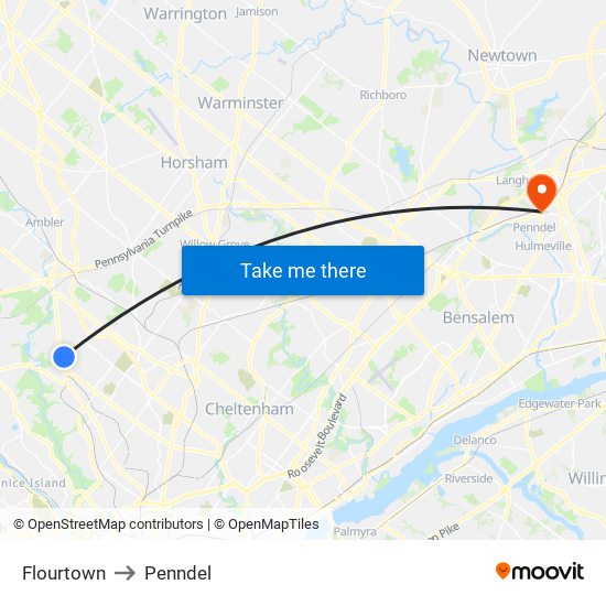 Flourtown to Penndel map