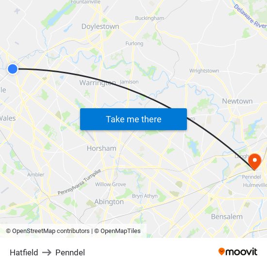 Hatfield to Penndel map